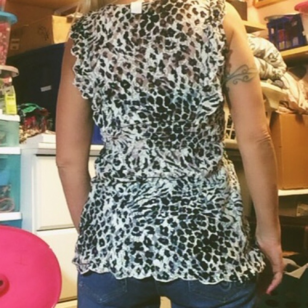 Black/Gray Sheer Leopard Print Ruffled Blouse - image 6